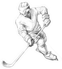 Hand-drawn Sketch Pencil Illustration Of An Ice Hockey Player Sticker