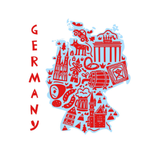 Hand Drawn Stylized Map Of German Landmarks Lettering Sticker