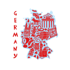 Hand Drawn Stylized Map Of German Landmarks Lettering Sticker