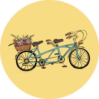 Hand Drawn Tandem City Bicycle With Basket Of Flowers Sticker