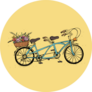 Hand Drawn Tandem City Bicycle With Basket Of Flowers Sticker