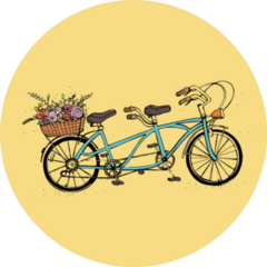 Hand Drawn Tandem City Bicycle With Basket Of Flowers Sticker