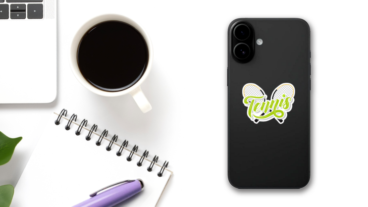 Hand Drawn Tennis Lettering Text Sticker on a Phone (New) example