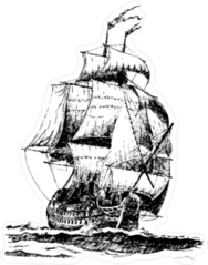 Hand Drawn Vintage Pirate Ship Illustration Sticker