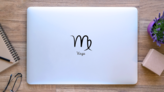 Hand Drawn Virgo Simple Line Sticker on a Laptop (New) example