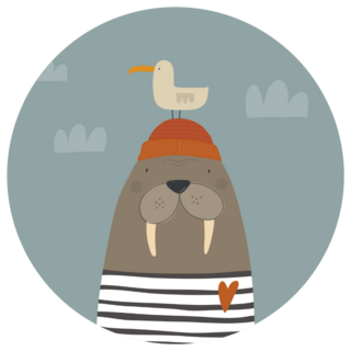 Hand Drawn Walrus With Bird Buddy Sticker