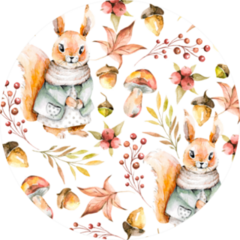 Hand Drawn Watercolor Autumn Pattern Of Cute Squirrel Sticker