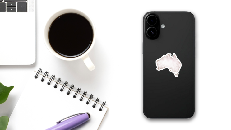 Hand Drawn Watercolor Map Of Australia Sticker on a Phone (New) example