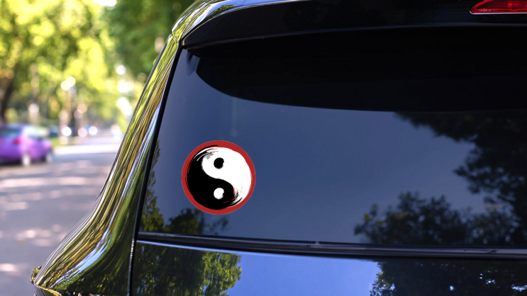 Hand Drawn With Brush Swirl Spiral Yin Yang Symbol Sticker on a Rear Car Window (New) example