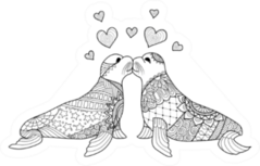 Hand Drawn Zentangle Seals Couple Kissing Sticker