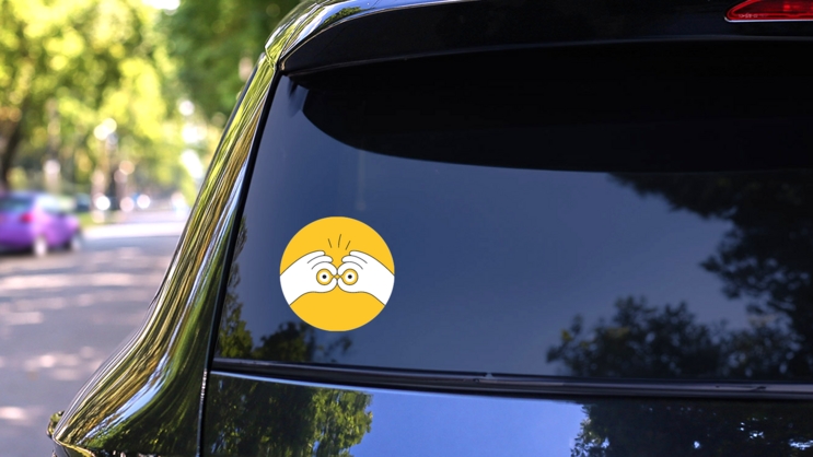 Hand Gesture Symbolizing Binoculars Optometrist Concept Sticker on a Rear Car Window (New) example