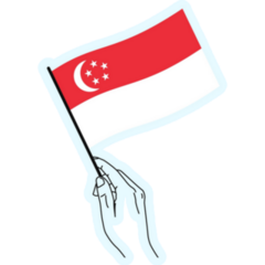 Hand Holding Singapore Flag On Blue Sticker