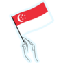 Hand Holding Singapore Flag On Blue Sticker