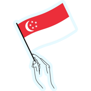 Hand Holding Singapore Flag On Blue Sticker