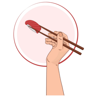 Hand Holds A Sushi Sticker