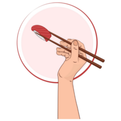 Hand Holds A Sushi Sticker