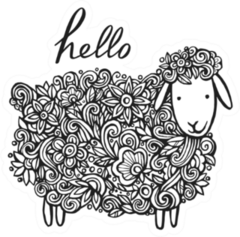 Hand Lettering Word  Hello And A Lovely Lamb In Flowers Sticker