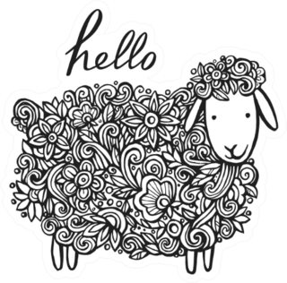 Hand Lettering Word  Hello And A Lovely Lamb In Flowers Sticker