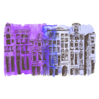 Hand Paint Old European Buildings Amsterdam City Sticker