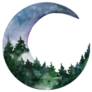 Hand Painted Mountain And Trees In Moon Sticker