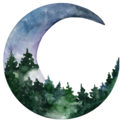 Hand Painted Mountain And Trees In Moon Sticker