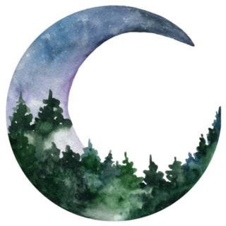 Hand Painted Mountain And Trees In Moon Sticker
