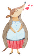Hand-painted Watercolor Armadillo Girl With Hearts