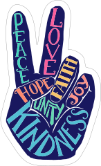 Hand Peace Sign and Words Hippie Sticker