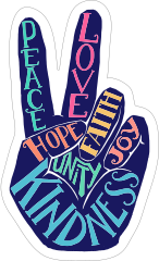 Hand Peace Sign and Words Hippie Sticker