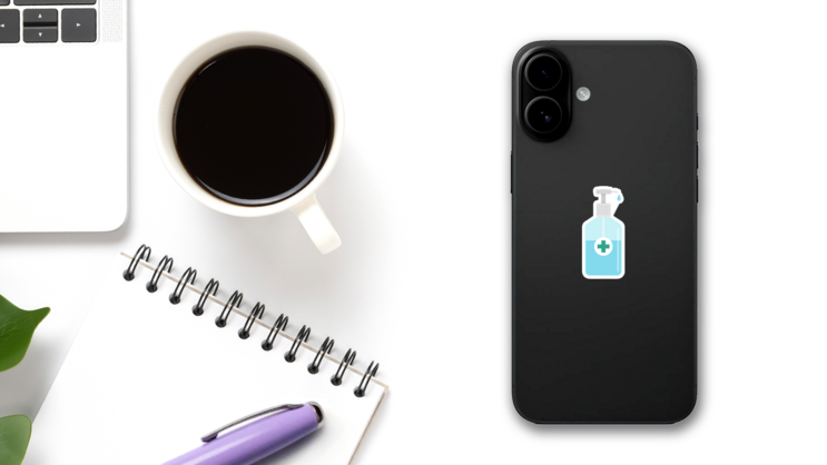 Hand Sanitizer Icon Sticker on a Phone (New) example