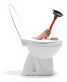 Hand With A Rubber Plunger Sticking Out Of Toilet Sticker