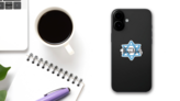 Hand Written Happy Hanukkah Star Sticker on a Phone (New) example