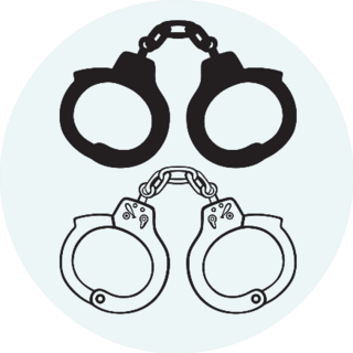 Handcuffs Silhouettes Legal Isolated On Blue Sticker