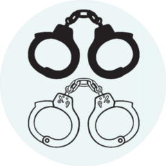 Handcuffs Silhouettes Legal Isolated On Blue Sticker