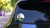 Handle Grass Cutter Lawn Mower Landscaping Sticker on a Rear Car Window (New) example