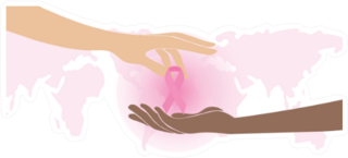 Hands For Helping, World Breast Cancer Awareness Ribbon Sticker