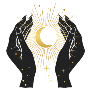 Hands Holding Crescent Moon Magic Sticker