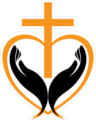 Hands Holding Cross on top of a Heart Sticker