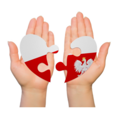 Hands Holding Two Parts Of Puzzle Heart Poland Flag Sticker