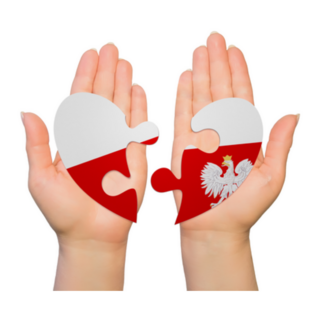 Hands Holding Two Parts Of Puzzle Heart Poland Flag Sticker