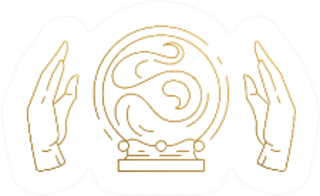 Hands Of Fortune Teller And Crystal Ball Golden Symbol Sticker