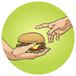 Hands Pass Pop Art Cheeseburger Sticker