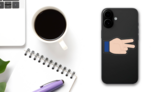Hands Scissors LH Emoji Sticker on a Phone (New) example