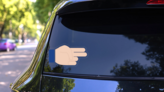 Hands Two Fingers Emoji Sticker on a Rear Car Window (New) example