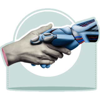 Handshake Of Man And Robot Sticker