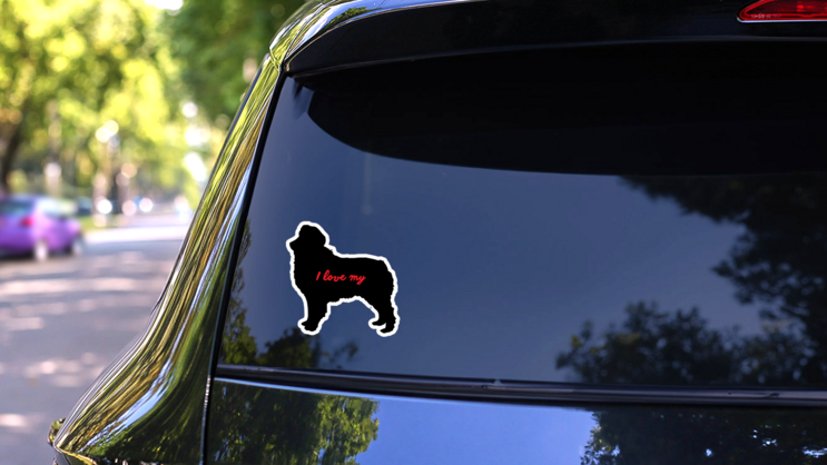 Handwritten I Love My Australian Shepherd Silhouette  Sticker on a Rear Car Window (New) example