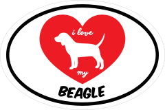 Handwritten I Love My Beagle With Heart Oval Sticker