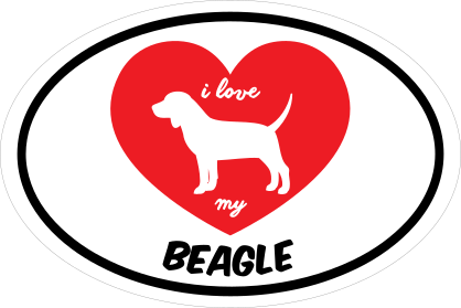 Handwritten I Love My Beagle With Heart Oval Sticker