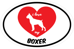 Handwritten I Love My Boxer With Heart Oval Sticker
