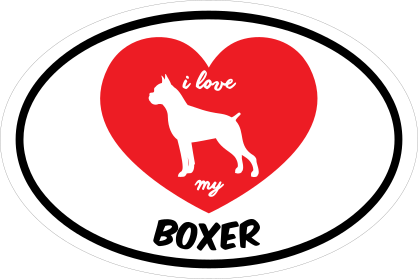 Handwritten I Love My Boxer With Heart Oval Sticker